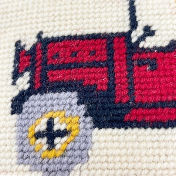 Finished Framed Needlepoint Crewel Old Fashioned Car Model T Red Ivory - Picture 5 of 7